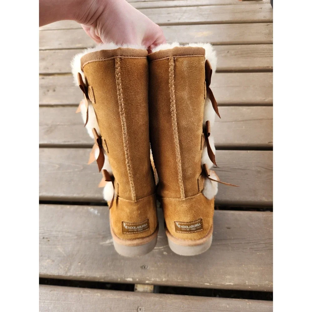 Koolaburra‎ by UGG Victoria Tall Boots Chestnut Suede Bows Size 5 1015875
